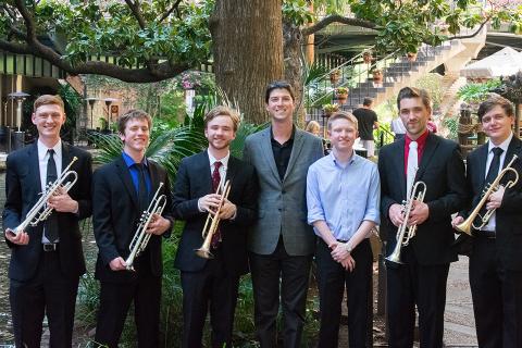 Dr. Nick Volz with the trumpet ensemble at the 2018 National Trumpet Competition