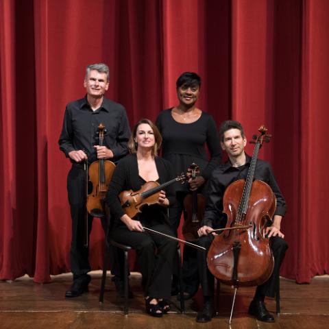 Bruce Owen, viola, Amy Thiaville, violin, Rachel Jordan, violin, and David Rosen, cello