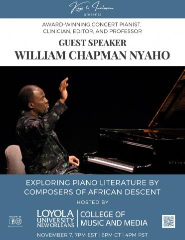Flyer for William Chapman Nyaho: Exploring Piano Literature by Composers of African Descent