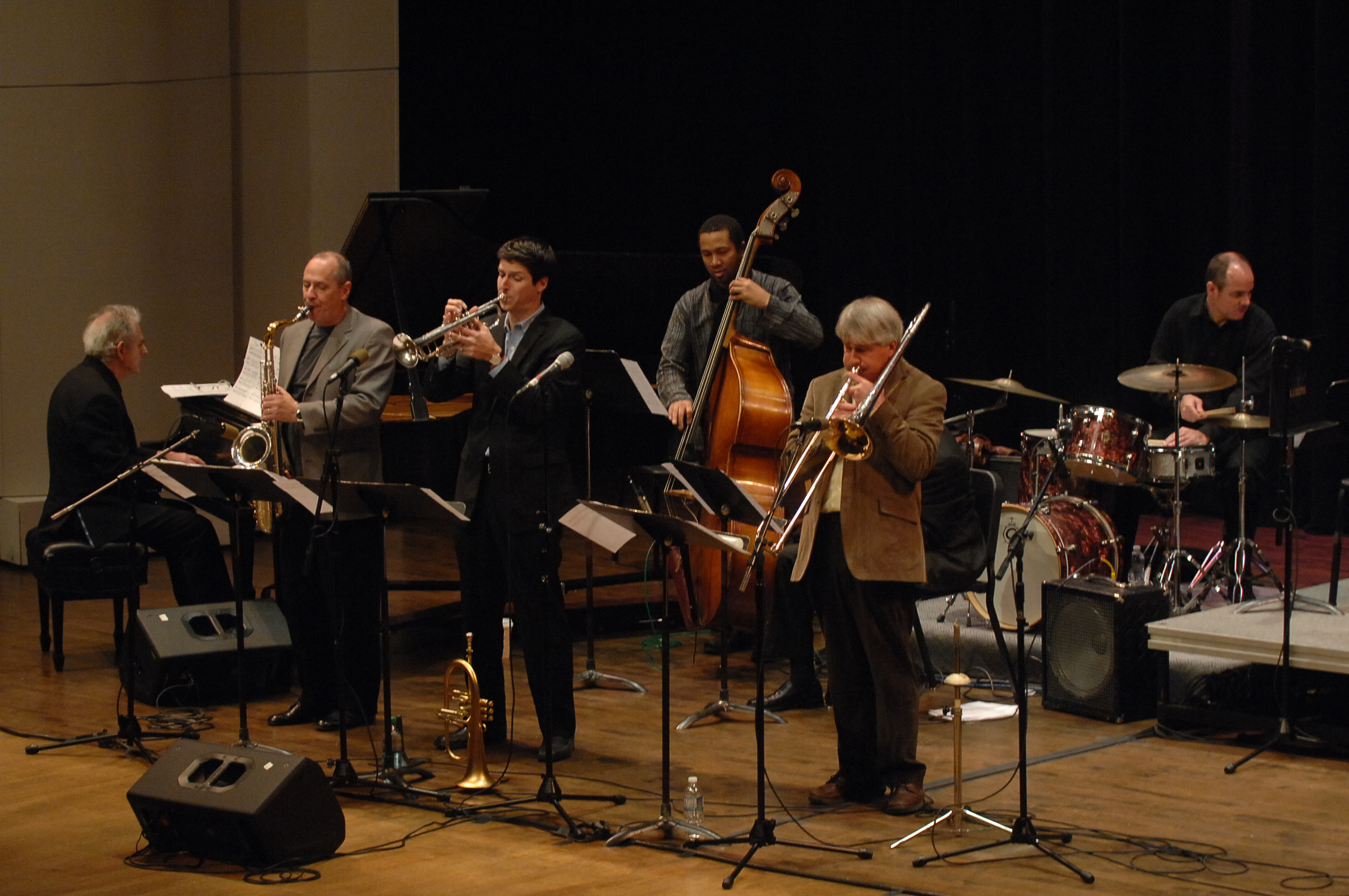 A jazz band consisting of Loyola Faculty performs in Roussel Hall.