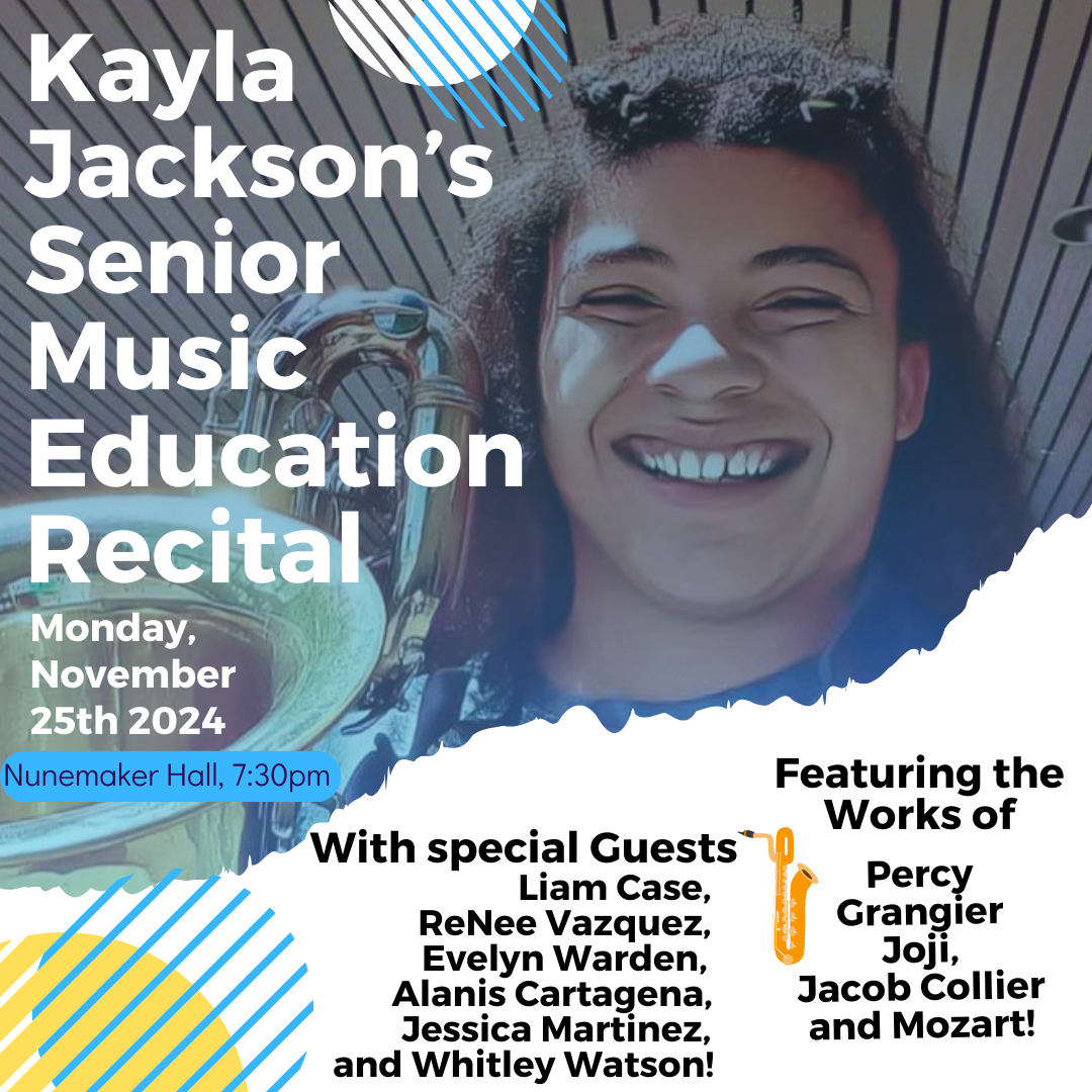 A photo of Kayla Jackson overlaid with text describing the event.