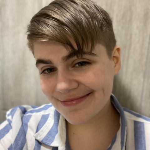 Man, blue and white shirt