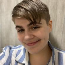 Man, blue and white shirt 